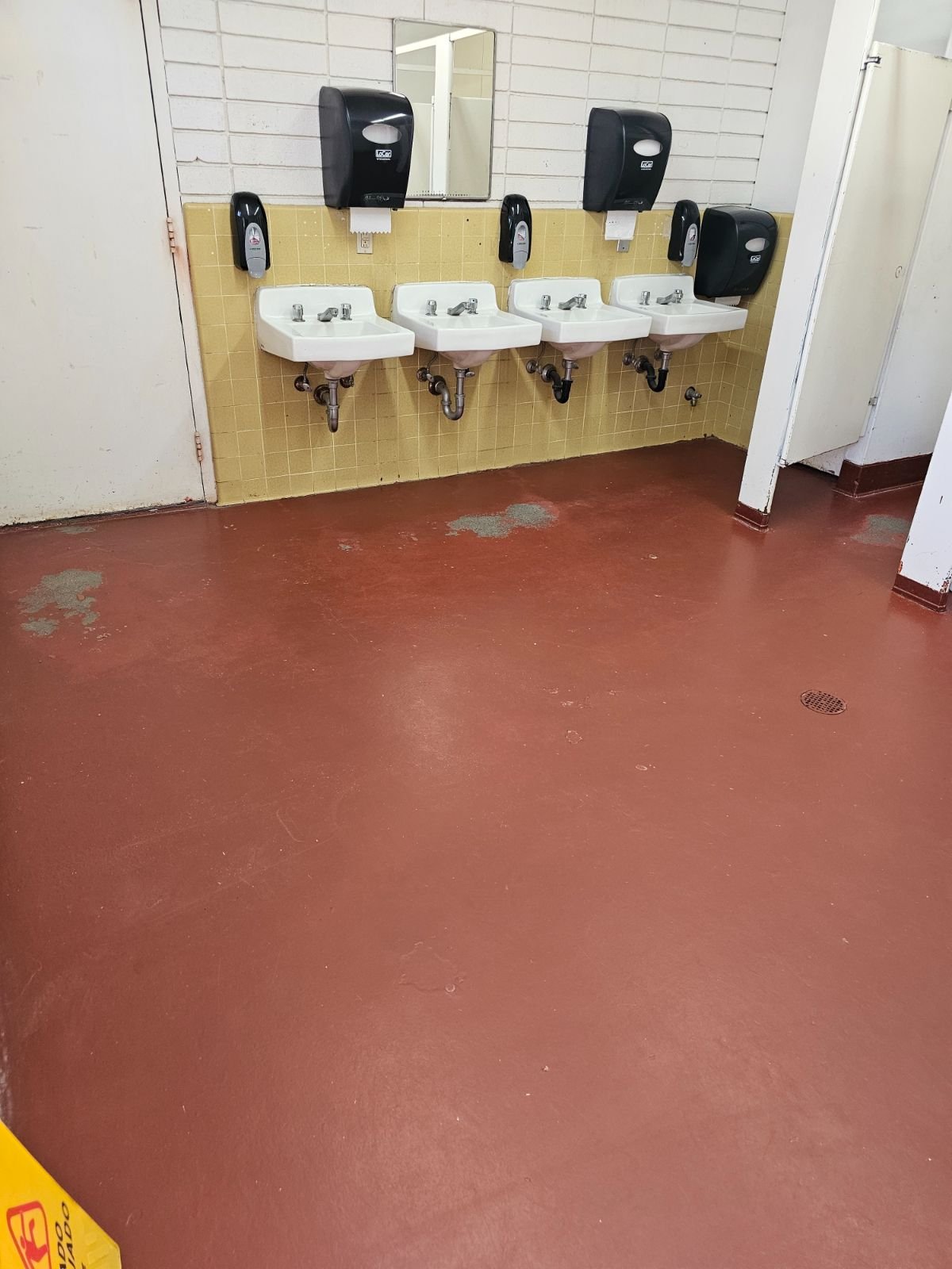 Restroom floor — public venue